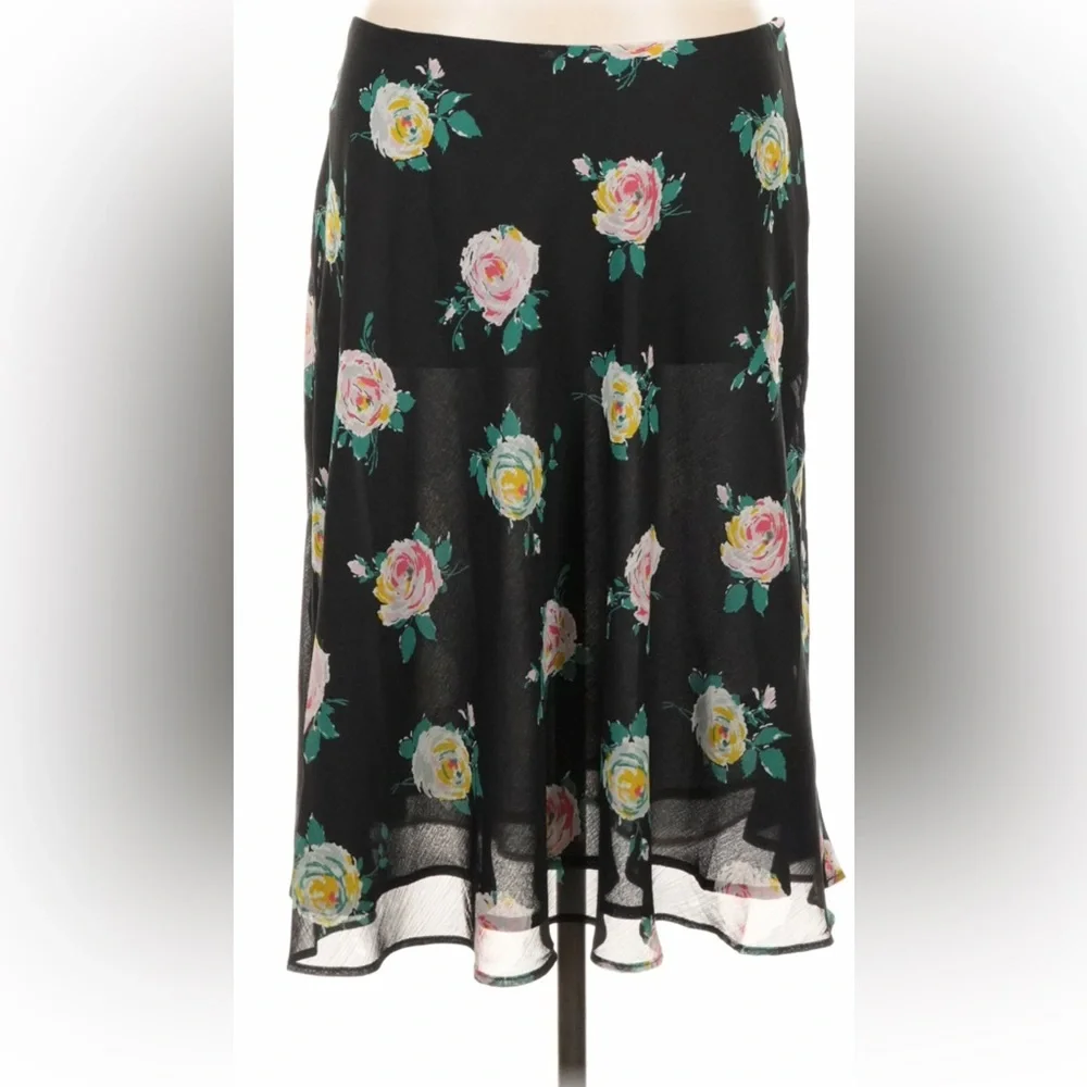 BODEN NWT Womens Black Floral Flowy Cottagecore Boho Romantic Summer Skirt 16/18